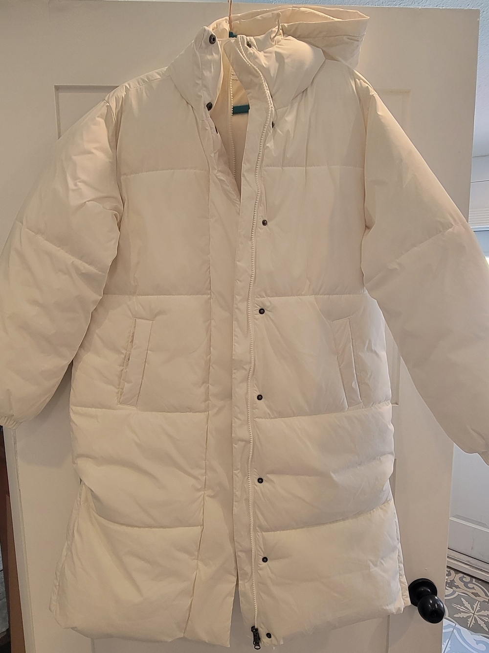 Amazon Essentials Cream Long Puffer Coat with Hood
